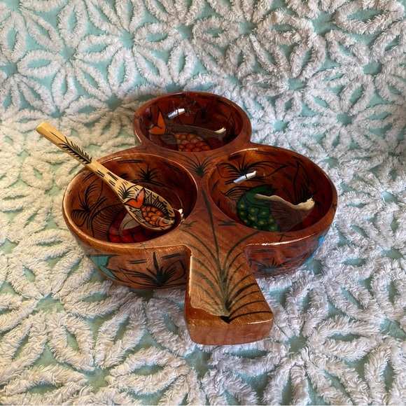 Vintage serving bowl Mexican folk art divided nut bowl trinket dish - Picture 6 of 9